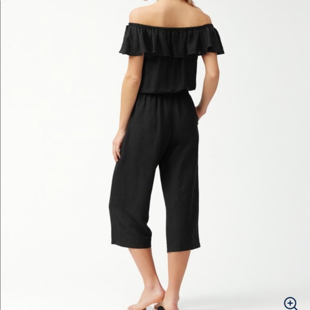 Linen-Blend Off-The-Shoulder Cropped Jumpsuit